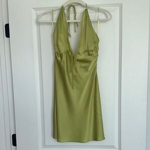 Satin Halter Dress in Light Green